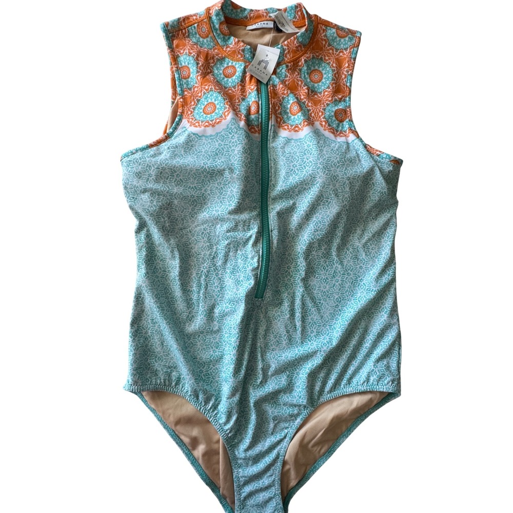 Cabana Life Aqua Citrus Sleeveless Unisuit UPFโ 50+ One Piece Swimsuit XL NEW